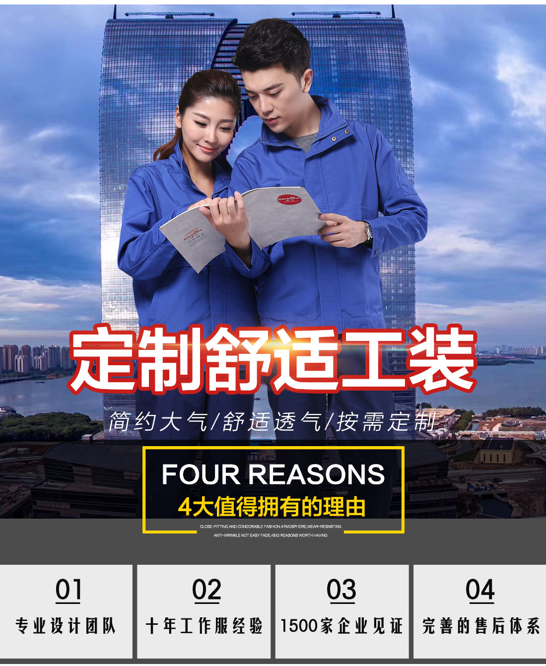 蓝色帆布棉工作服AC045(图1) 汽修店工作服