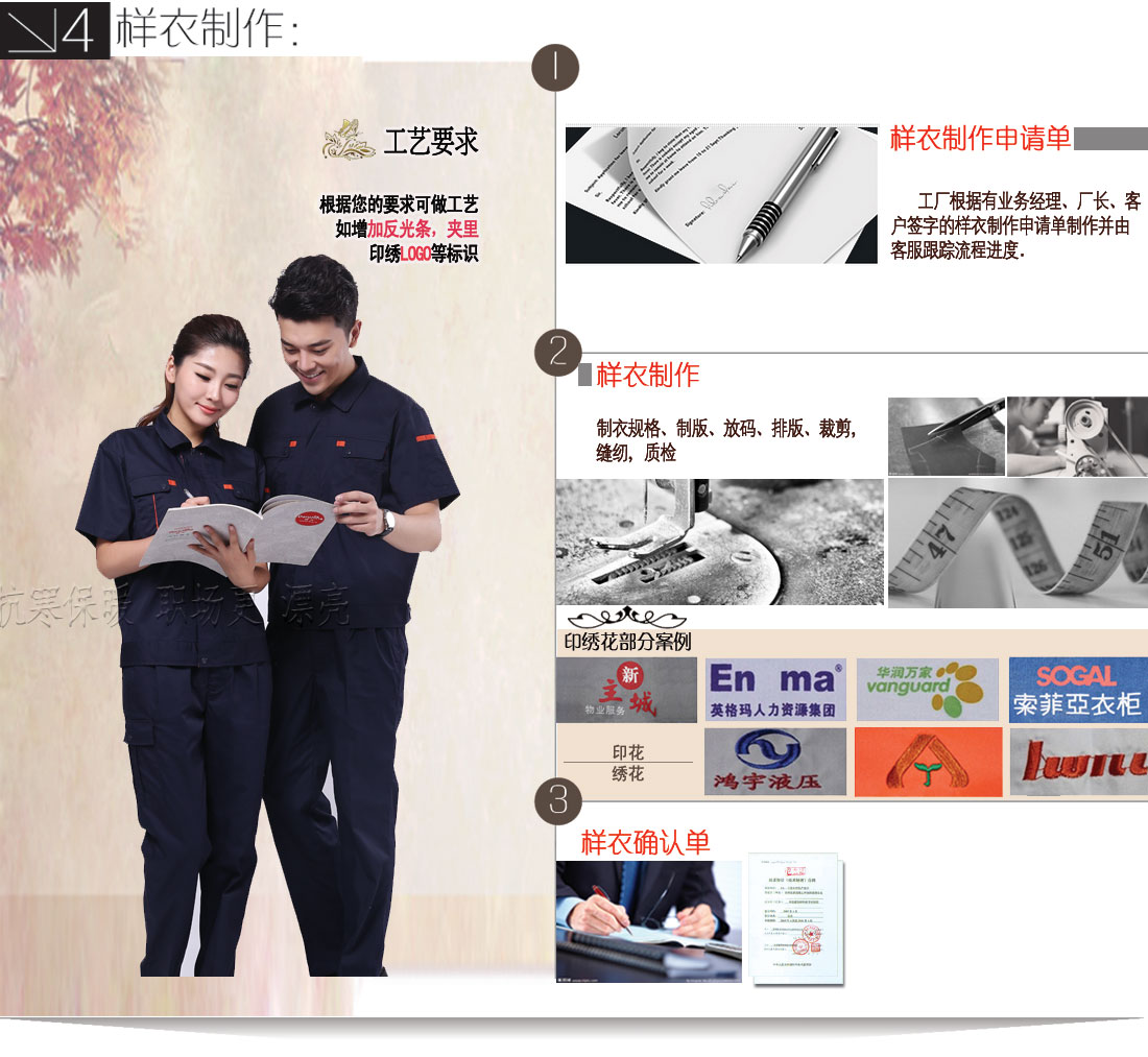 烟灰拼红色夏季工作服AE595(图10) 第4步根据选定的3步制作工作服样衣