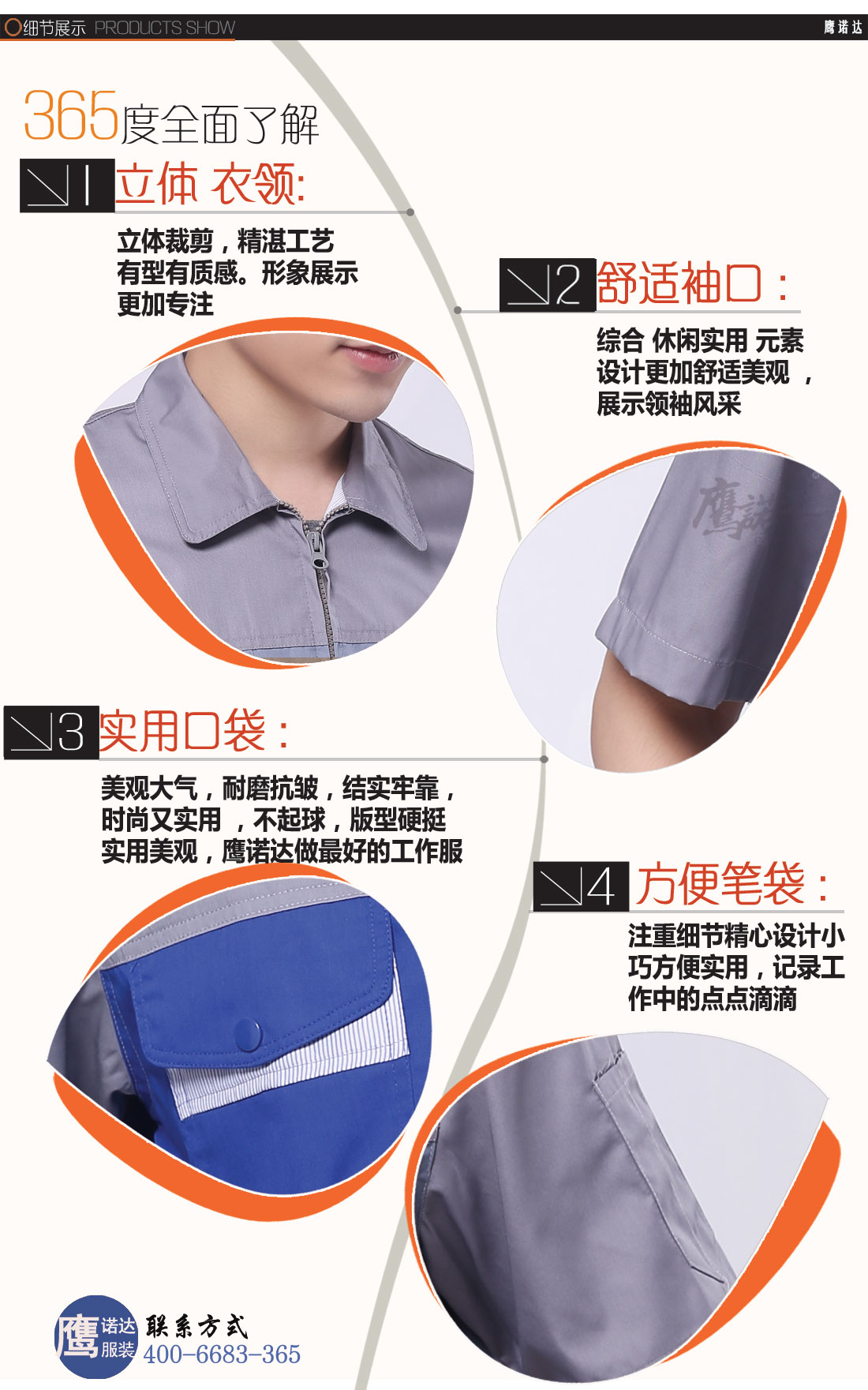 拼蓝色夏季工作服AD063(图3) 短袖工作服AD063-DX细节图1